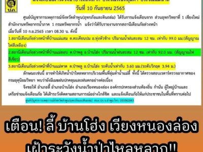Read more about the article ระชาสัมพันธ์ เฝ้าระวังน้ำป่าไหลหลากและน้ำท่วมฉับพลัน