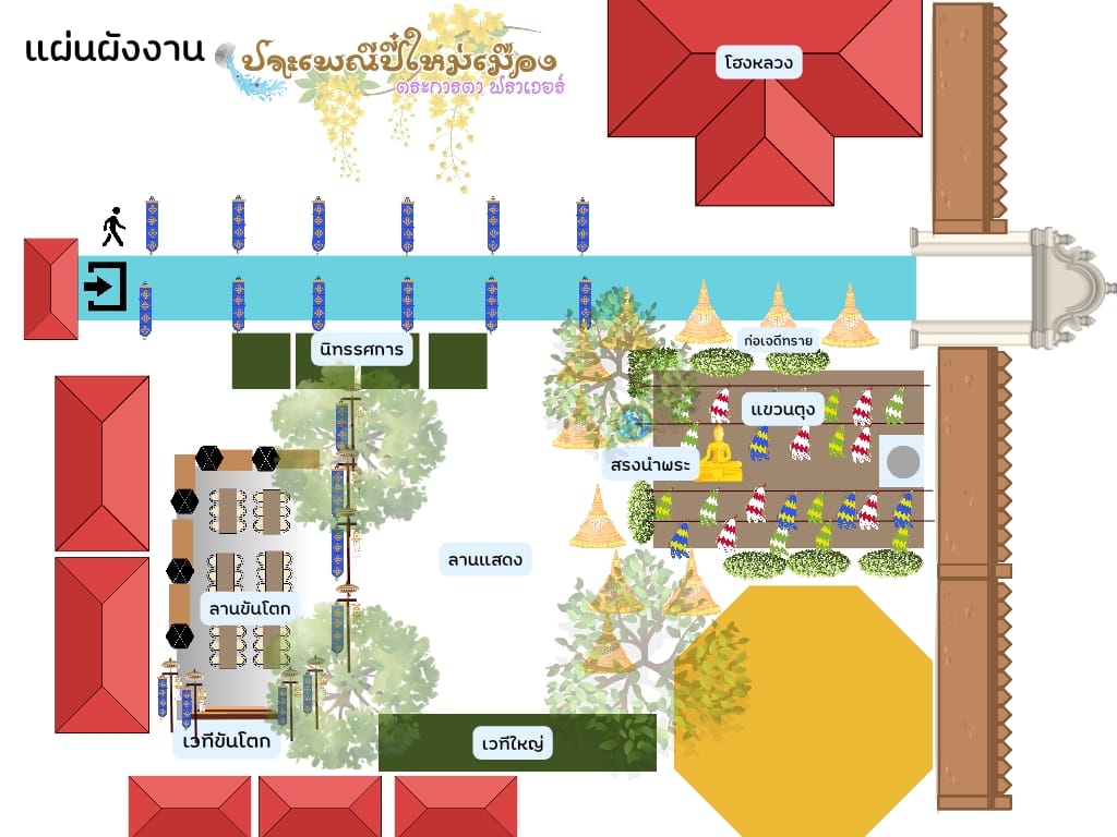 Read more about the article แผนผังงาน ดำหัวผู้สูงอายุ ปีใหม่เมือง ที่จะจัดขึ้น ในวันที่ 11 เมษายน 2567 ณ วัดบ้านแม่เทยในงานในงานมีกิจกรรม เช่น การประกวดผู้สูงอายุสุขภาพดี การก่อเจดีทราย กิจกรรมแขวนตุง เป็นต้น